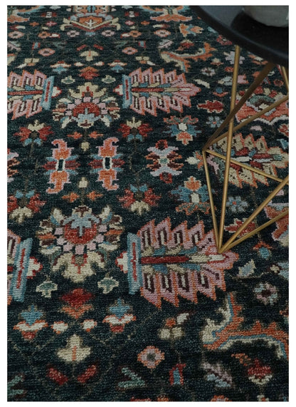 Custom Made Hand Knotted Black and Rust Traditional Oushak Wool Area Rug.