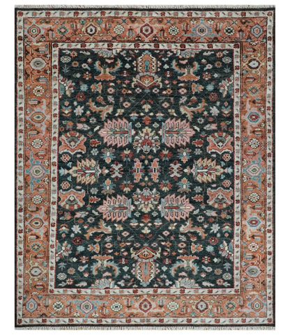 Custom Made Hand Knotted Black and Rust Traditional Oushak Wool Area Rug.