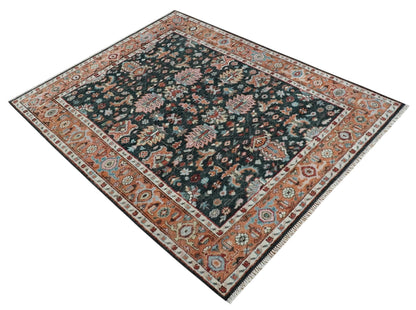 Custom Made Hand Knotted Black and Rust Traditional Oushak Wool Area Rug.