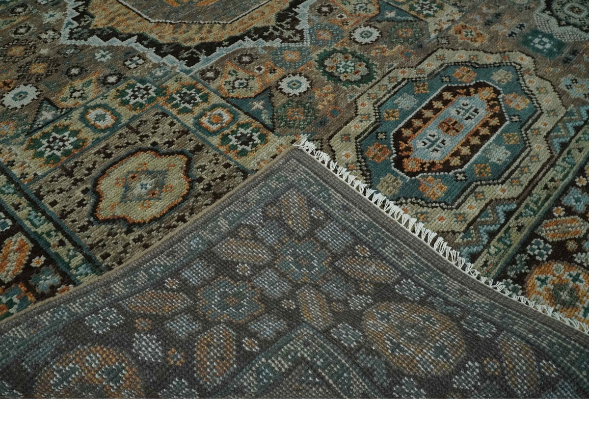 Custom Made Hand Knotted Brown, Black and Silver Traditional Wool Rug.