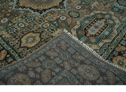 Custom Made Hand Knotted Brown, Black and Silver Traditional Wool Rug.