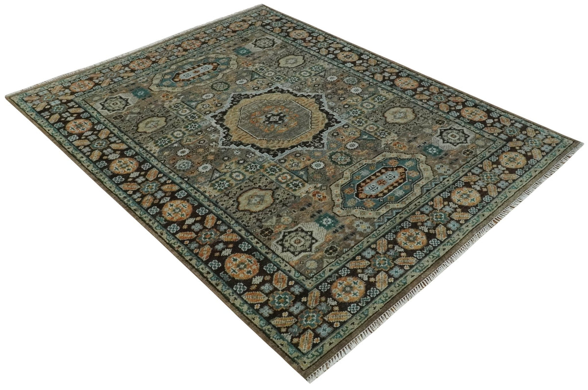 Custom Made Hand Knotted Brown, Black and Silver Traditional Wool Rug.