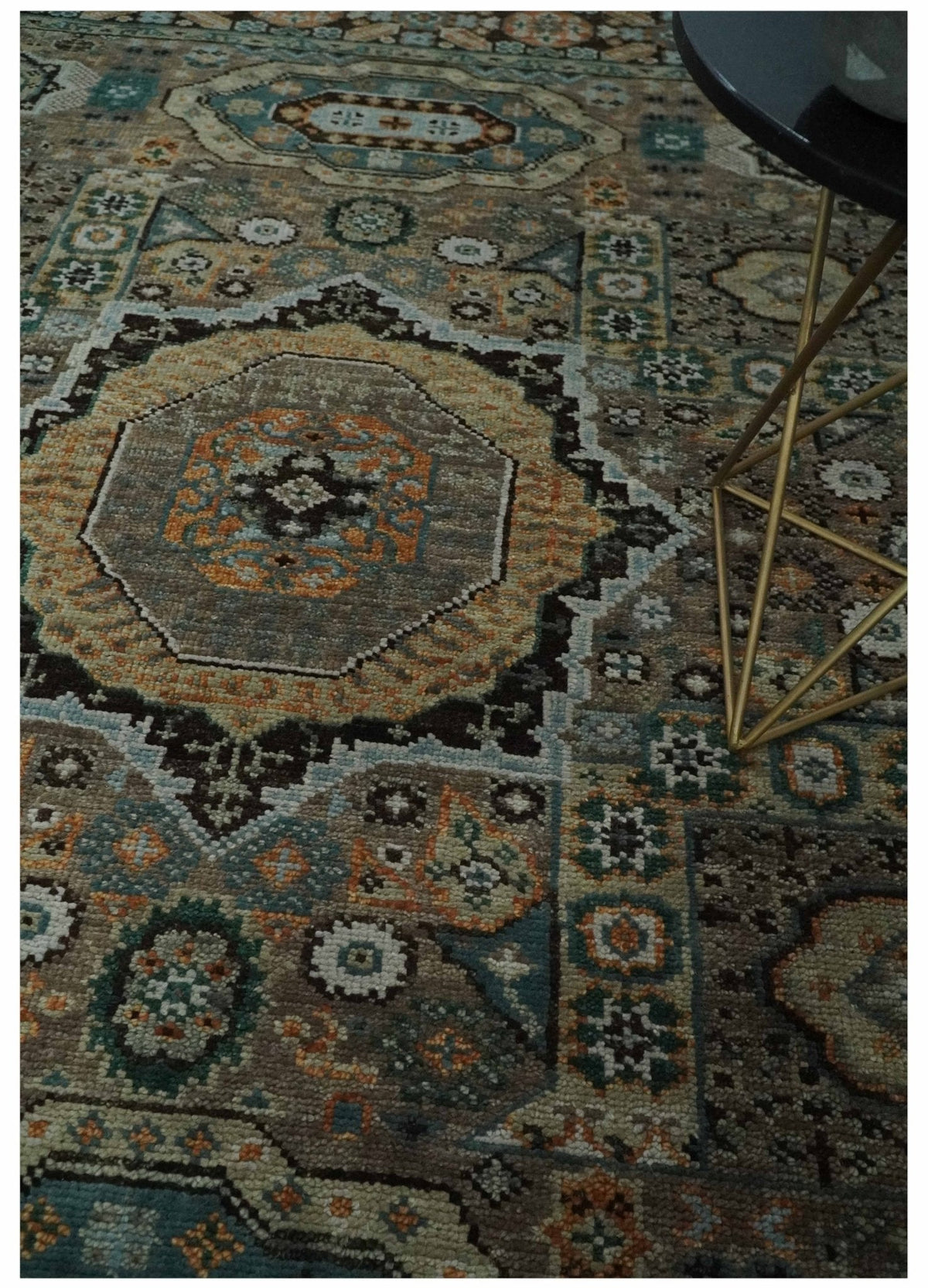 Custom Made Hand Knotted Brown, Black and Silver Traditional Wool Rug.