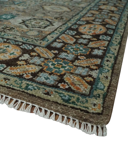Custom Made Hand Knotted Brown, Black and Silver Traditional Wool Rug.