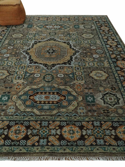 Custom Made Hand Knotted Brown, Black and Silver Traditional Wool Rug.
