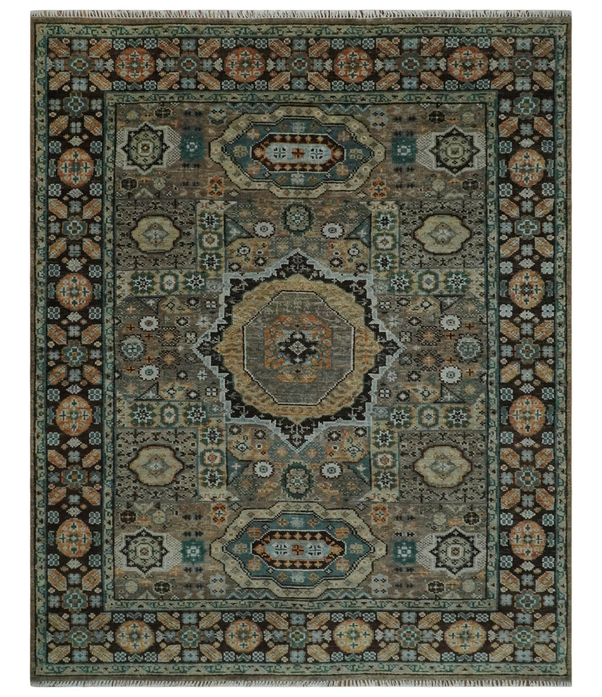 Custom Made Hand Knotted Brown, Black and Silver Traditional Wool Rug.