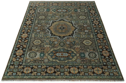 Custom Made Hand Knotted Brown, Black and Silver Traditional Wool Rug.
