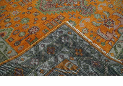 Custom Made Hand Knotted Carrot Red and Silver Oriental Traditional Wool Area Rug.