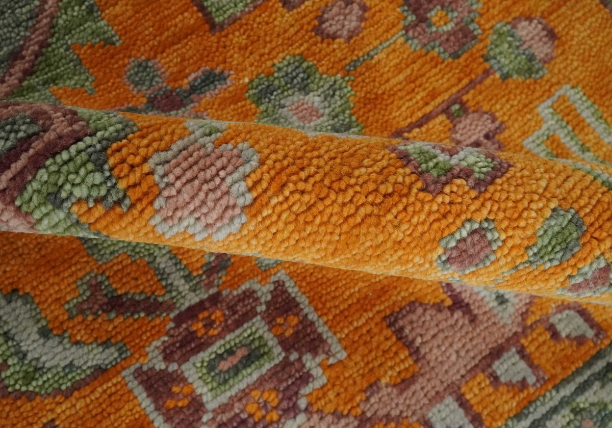 Custom Made Hand Knotted Carrot Red and Silver Oriental Traditional Wool Area Rug.