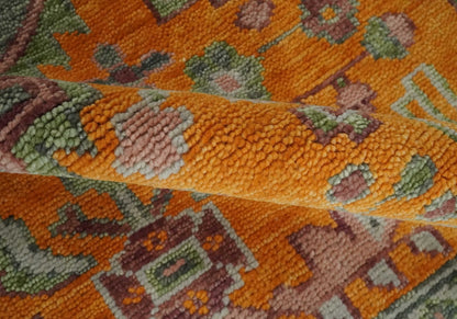 Custom Made Hand Knotted Carrot Red and Silver Oriental Traditional Wool Area Rug.