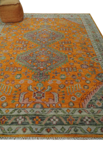 Custom Made Hand Knotted Carrot Red and Silver Oriental Traditional Wool Area Rug.