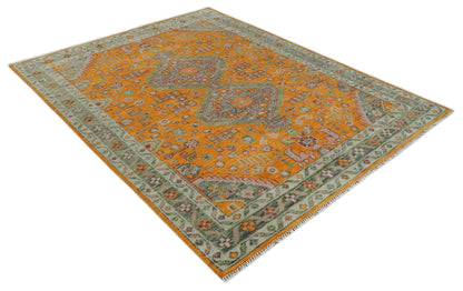 Custom Made Hand Knotted Carrot Red and Silver Oriental Traditional Wool Area Rug.