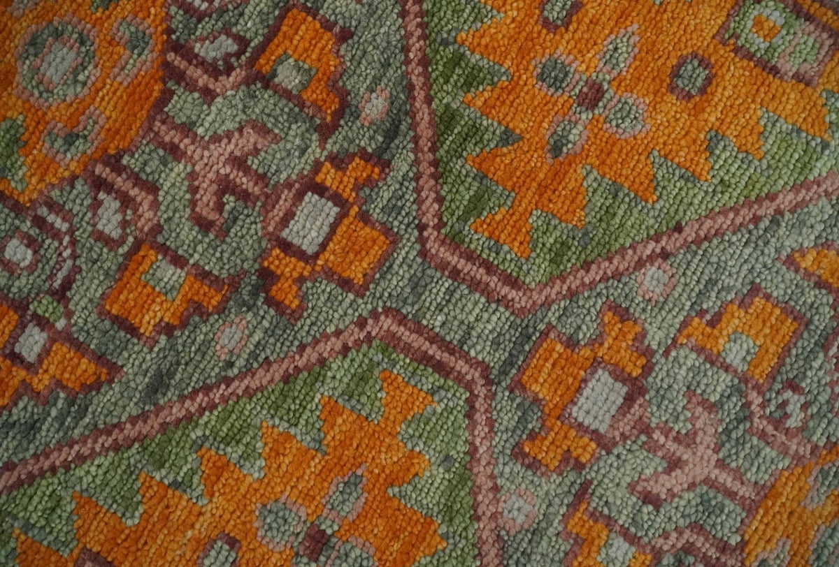 Custom Made Hand Knotted Carrot Red and Silver Oriental Traditional Wool Area Rug.