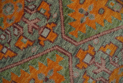 Custom Made Hand Knotted Carrot Red and Silver Oriental Traditional Wool Area Rug.