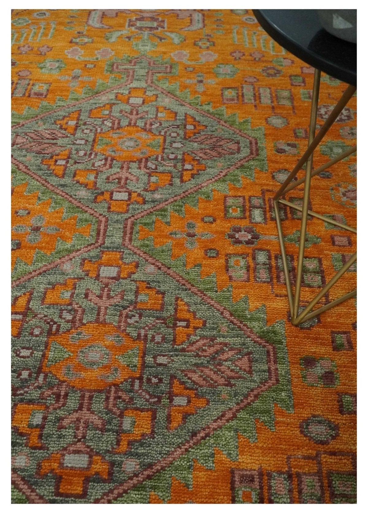 Custom Made Hand Knotted Carrot Red and Silver Oriental Traditional Wool Area Rug.