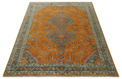 Custom Made Hand Knotted Carrot Red and Silver Oriental Traditional Wool Area Rug.