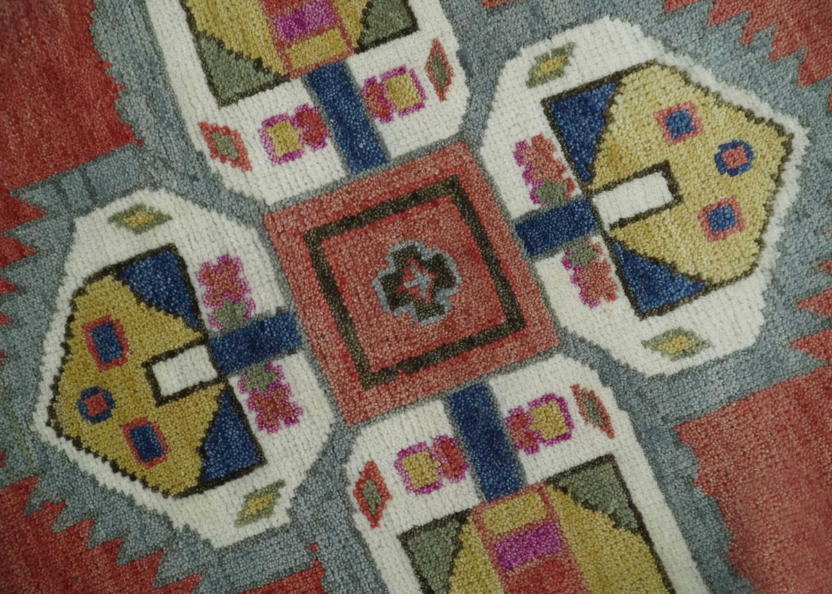 Custom Made Hand Knotted Dark Peach and Silver Traditional Wool Rug.