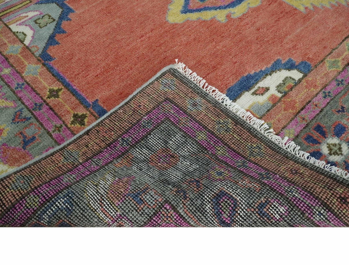 Custom Made Hand Knotted Dark Peach and Silver Traditional Wool Rug.
