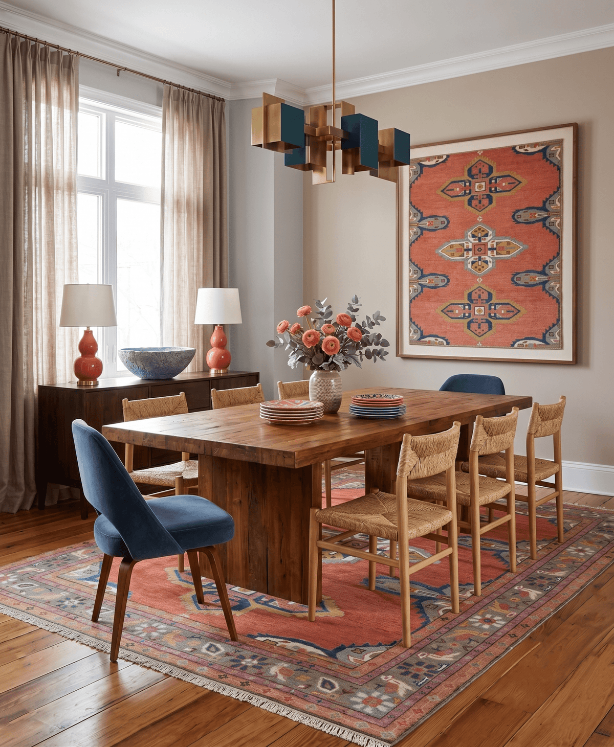Custom Made Hand Knotted Dark Peach and Silver Traditional Wool Rug.