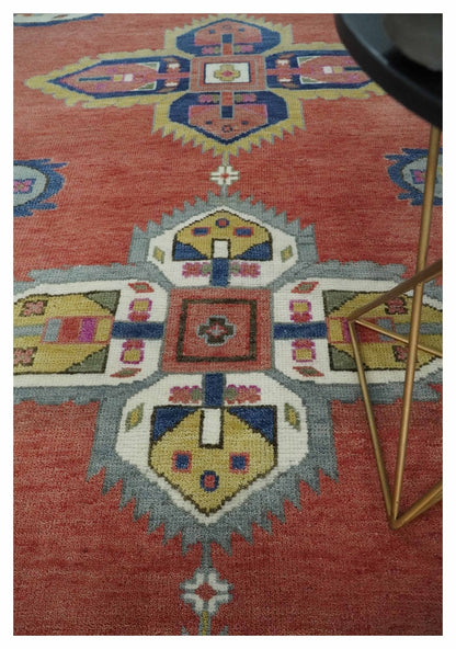 Custom Made Hand Knotted Dark Peach and Silver Traditional Wool Rug.