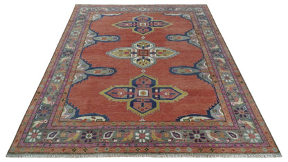 Custom Made Hand Knotted Dark Peach and Silver Traditional Wool Rug.