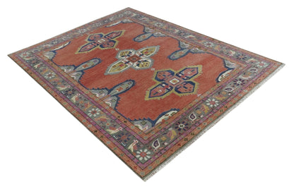 Custom Made Hand Knotted Dark Peach and Silver Traditional Wool Rug.