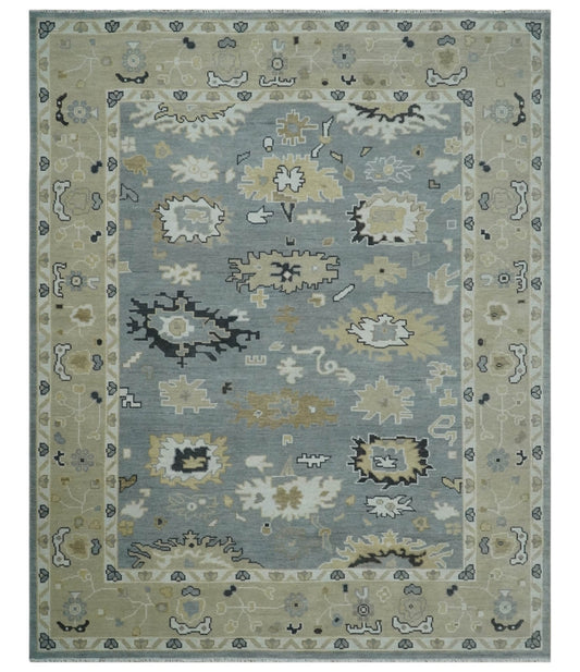 Custom Made Hand Knotted Silver and Beige Traditional Oushak Wool Area Rug.