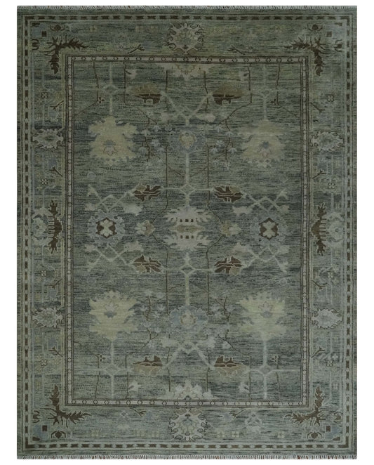 Custom Made Hand Knotted Gray and Brown Oriental Oushak Multi Size Traditional Wool Areaa Rug.