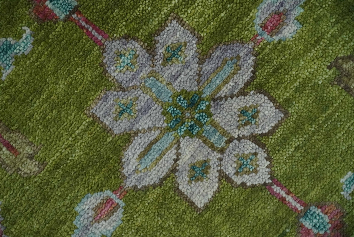Custom Made Hand Knotted Green, Silver and Maroon Traditional Wool Area Rug.