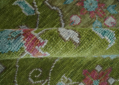 Custom Made Hand Knotted Green, Silver and Maroon Traditional Wool Area Rug.