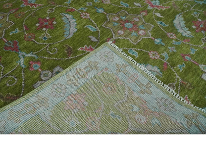 Custom Made Hand Knotted Green, Silver and Maroon Traditional Wool Area Rug.