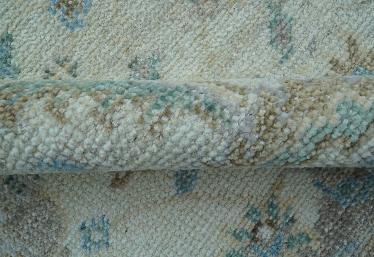 Custom Made Hand Knotted Ivory and Blue Traditional Turkish Afghan Wool Rug.