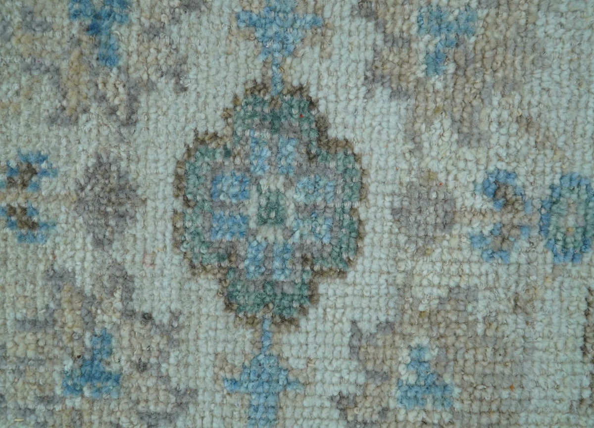 Custom Made Hand Knotted Ivory and Blue Traditional Turkish Afghan Wool Rug.