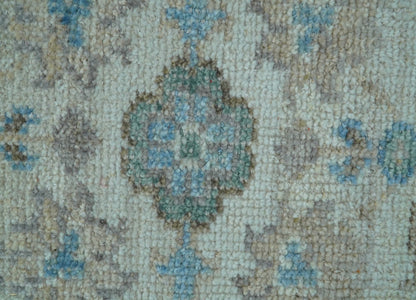 Custom Made Hand Knotted Ivory and Blue Traditional Turkish Afghan Wool Rug.