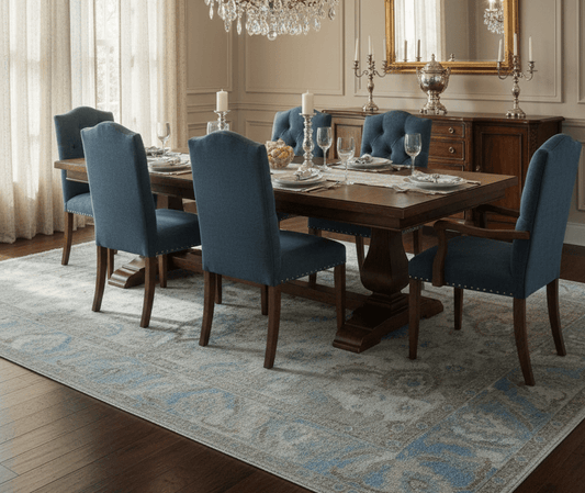 Custom Made Hand Knotted Ivory and Blue Traditional Turkish Afghan Wool Rug.