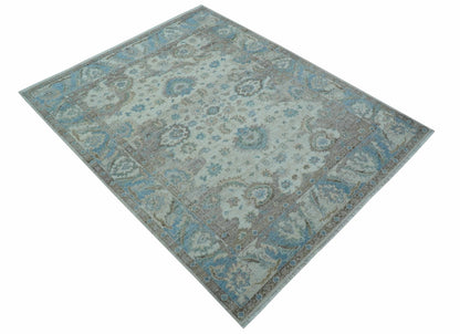 Custom Made Hand Knotted Ivory and Blue Traditional Turkish Afghan Wool Rug.