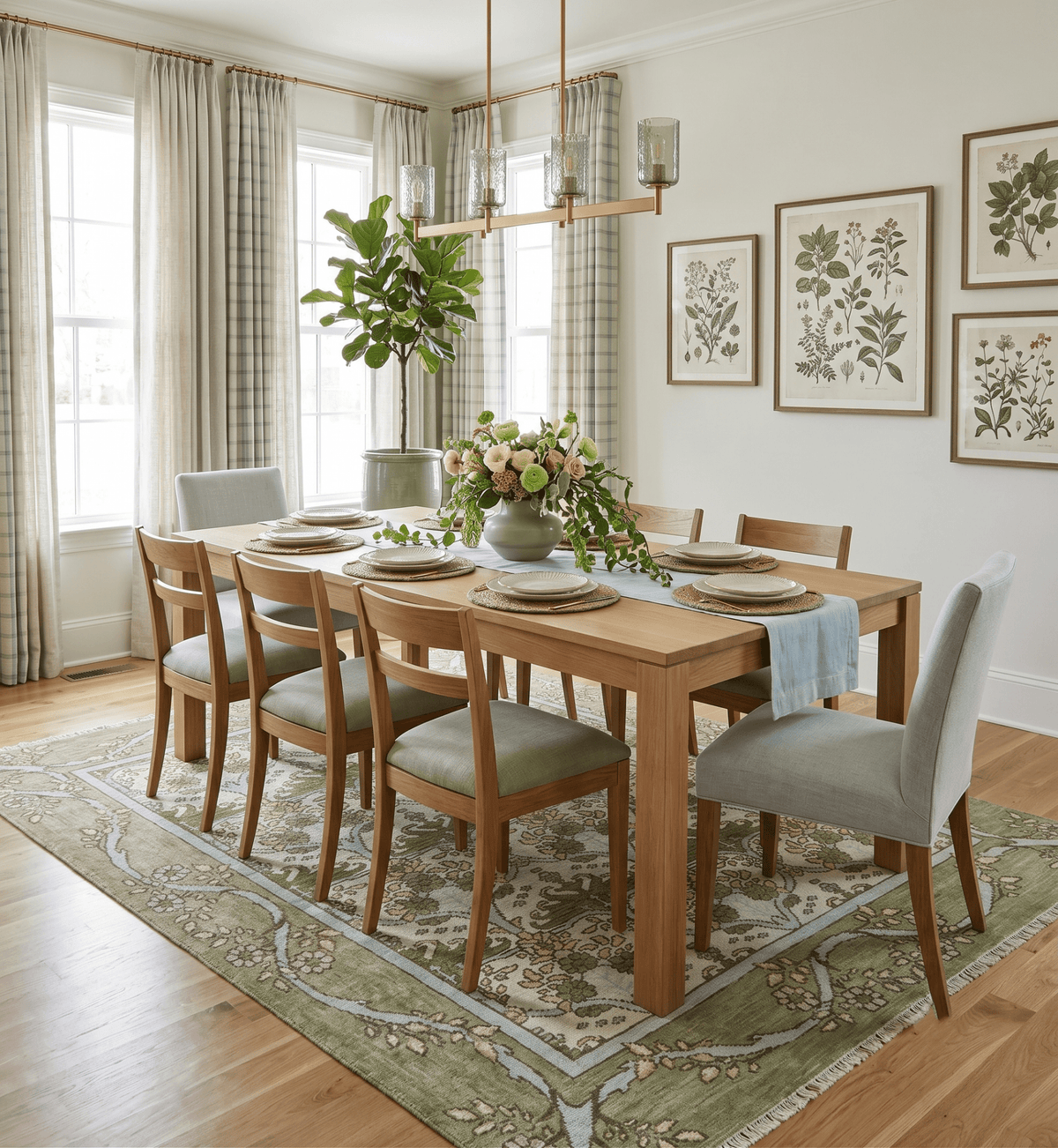 Custom Made Hand Knotted Ivory and Green Floral Traditional Style Wool Area Rug.