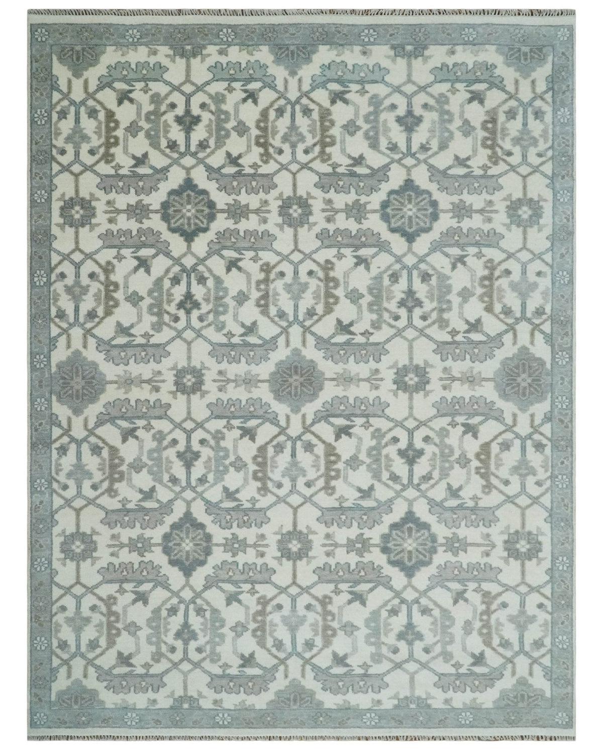 Custom Made Hand Knotted Ivory and Silver Oriental Oushak Multi Size Traditional Wool Area Rug, Living Room and Bedroom Rug.
