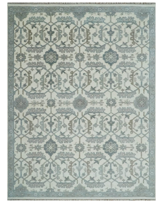 Custom Made Hand Knotted Ivory and Silver Oriental Oushak Multi Size Traditional Wool Area Rug, Living Room and Bedroom Rug.