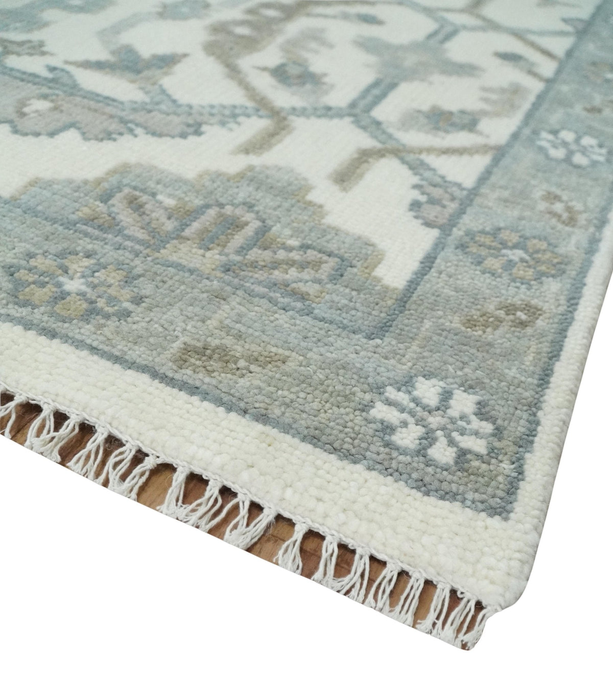Custom Made Hand Knotted Ivory and Silver Oriental Oushak Multi Size Traditional Wool Area Rug, Living Room and Bedroom Rug.
