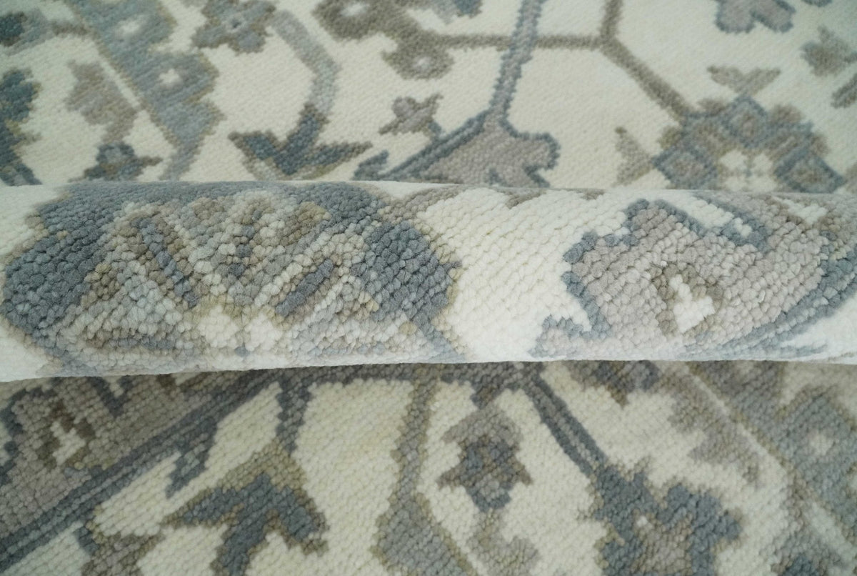 Custom Made Hand Knotted Ivory and Silver Oriental Oushak Multi Size Traditional Wool Area Rug, Living Room and Bedroom Rug.