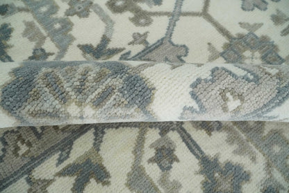 Custom Made Hand Knotted Ivory and Silver Oriental Oushak Multi Size Traditional Wool Area Rug, Living Room and Bedroom Rug.