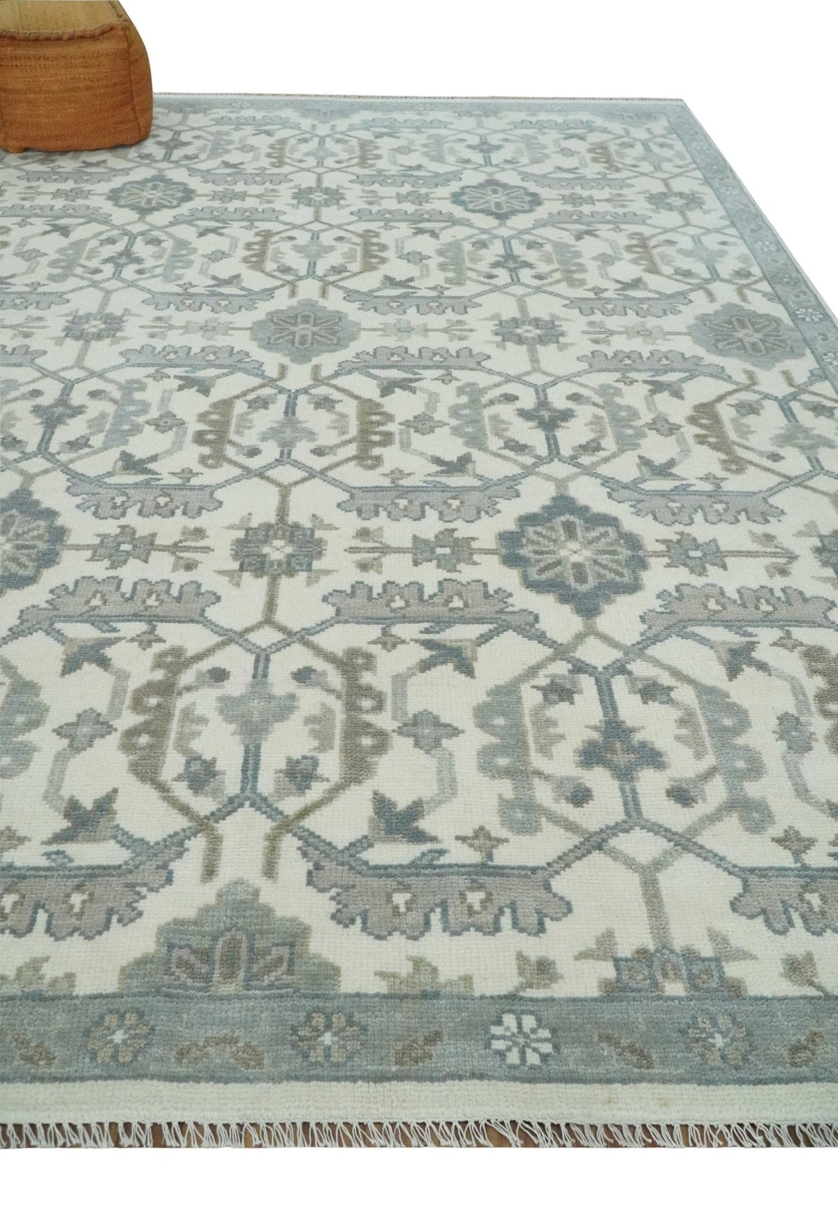 Custom Made Hand Knotted Ivory and Silver Oriental Oushak Multi Size Traditional Wool Area Rug, Living Room and Bedroom Rug.
