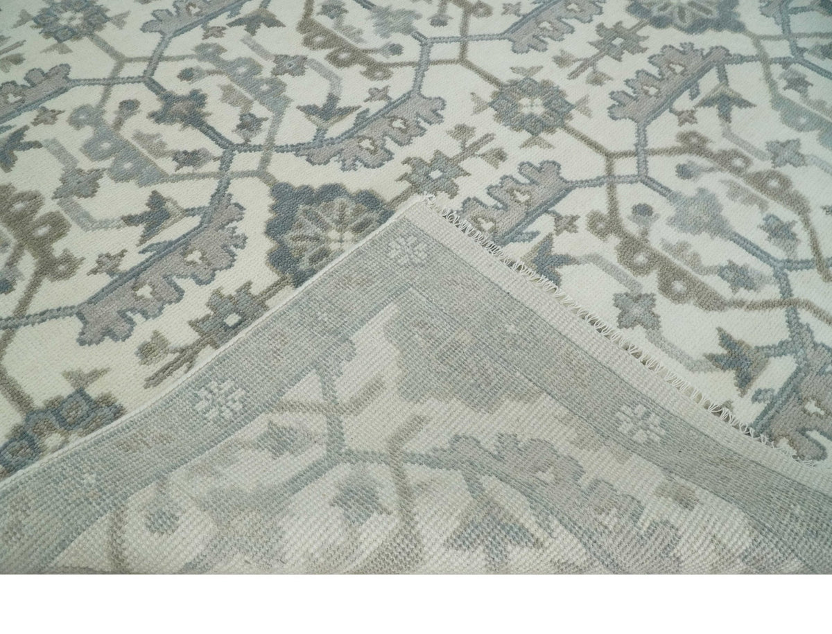Custom Made Hand Knotted Ivory and Silver Oriental Oushak Multi Size Traditional Wool Area Rug, Living Room and Bedroom Rug.