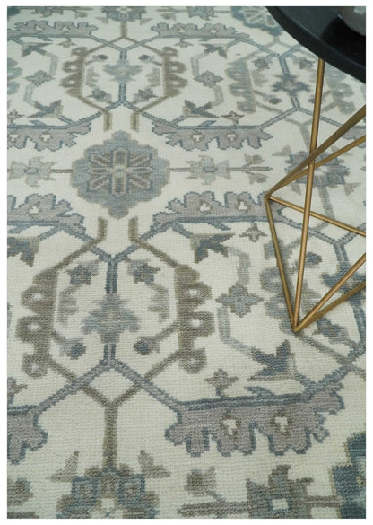 Custom Made Hand Knotted Ivory and Silver Oriental Oushak Multi Size Traditional Wool Area Rug, Living Room and Bedroom Rug.