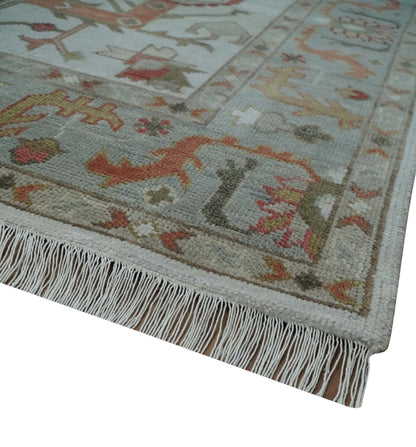 Custom Made Hand Knotted Ivory, Silver and Rust Traditional Wool Area Rug.