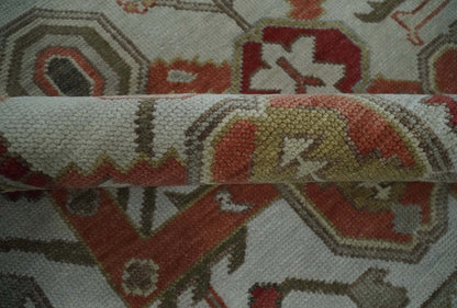 Custom Made Hand Knotted Ivory, Silver and Rust Traditional Wool Area Rug.