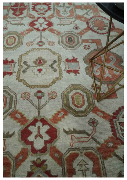 Custom Made Hand Knotted Ivory, Silver and Rust Traditional Wool Area Rug.
