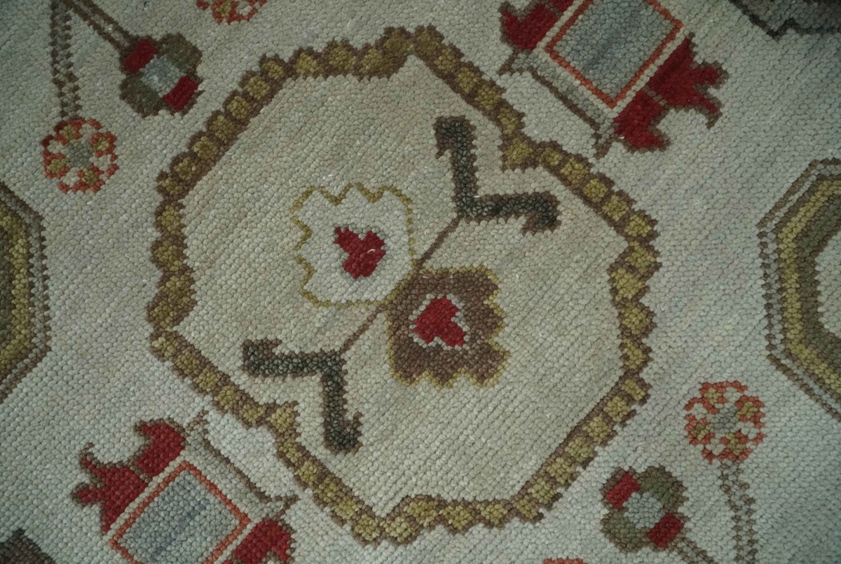Custom Made Hand Knotted Ivory, Silver and Rust Traditional Wool Area Rug.