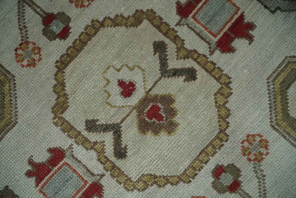 Custom Made Hand Knotted Ivory, Silver and Rust Traditional Wool Area Rug.
